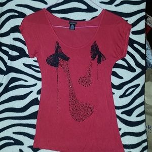 Red short sleeve beaded shirt size s